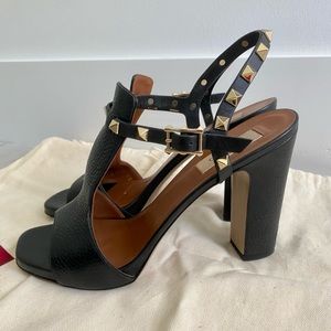 Valentino Rockstud T-Strap Block Heel Sandals
